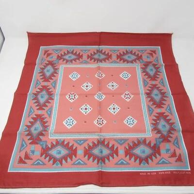 Vtg Bandana Handkerchief Brick Red Terracotta Southwestern Geometric RN 14193 - Image 1 of 4