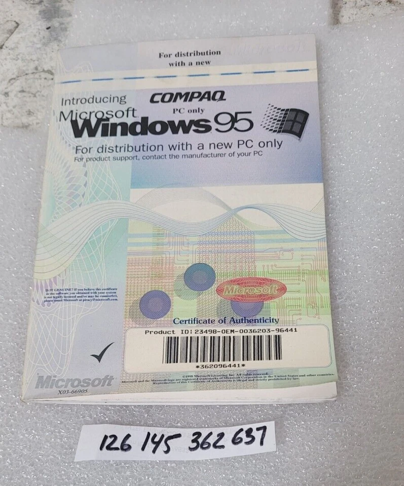 Windows 95 Manual with Certificate of Authenticity  COA ONLY - Image 1 of 1