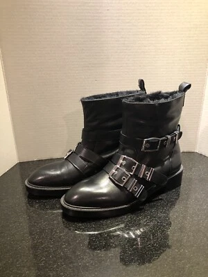 NUEVO CON ETIQUETAS Botas de Motociclista Zara Negras Imitación Piel Forradas Cuero Correas Hebilla Talla 8 39 5166/301 Foto 1 de 4