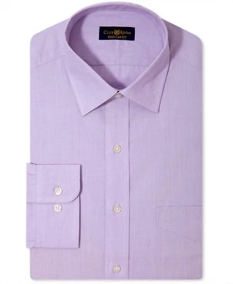 Nwt $95 Club Room Men Regular-Fit Purple Long-Sleeve Button Dress Shirt 15 32/33 - Image 1 of 2