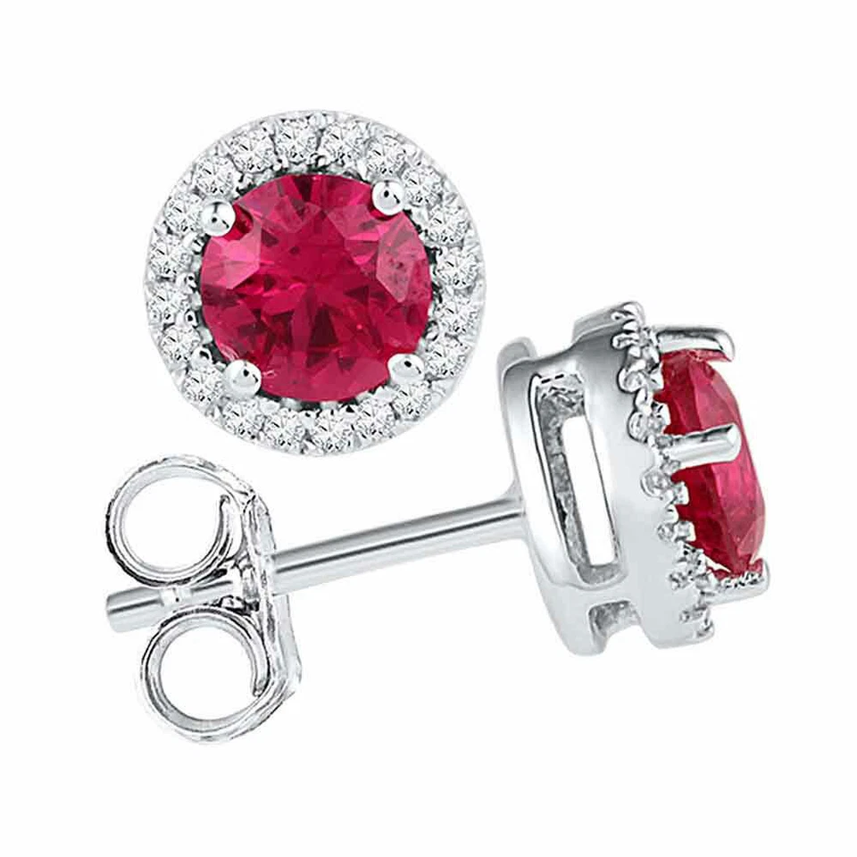 10kt White Gold Womens Round Lab-Created Ruby Solitaire Stud Earrings 1-1/3 Cttw - Image 1 of 1