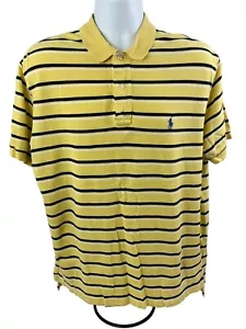 VINTAGE Polo Ralph Lauren Polo Shirt Mens Large Yellow Striped S/S Golf Rugby - Picture 1 of 11