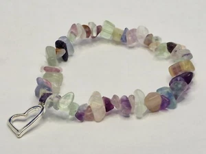 Armband FLUORIT REGENBOGEN Herz elastisch Kristalltherapie Yoga Reiki Wicca - Bild 1 von 2
