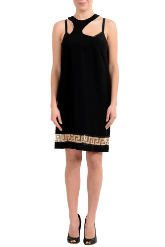 Abito Versace donna nero 100% seta impreziosito guaina US 6 IT 42