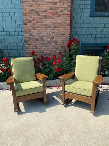 PAIR OF ARTS AND CRAFTS MISSION TIGER OAK ROCKER ROCKING CHAIRS Cover