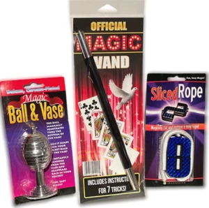 DELUXE MAGIC KIT 3 Trick Set Zig Zag Sliced Rope Ball Vase Kid Magician Wand Toy - Picture 1 of 12