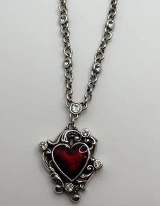 Brighton Le Louvre Heart Red Enamel Crystal Silver Tone Necklace - Picture 1 of 14