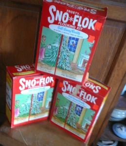 Three Vintage 1960s Frosty SNO-FLOK Christmas Tree Flocking Kits - Complete NOS - Picture 1 of 10