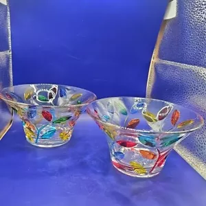 2 Zecchino Murano Italy Glass Rainbow Colorful Tree Life Candy Candle Dish Bowl - Picture 1 of 19