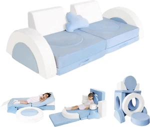 12PCS Modular Kids Play Couch Convertible Foam Sofa for Playroom Pink & Blue - Picture 1 of 12