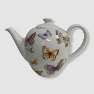 $43 Neiman Marcus White Multicolored Porcelain Butterfly Patterned Teapot - Picture 1 of 9