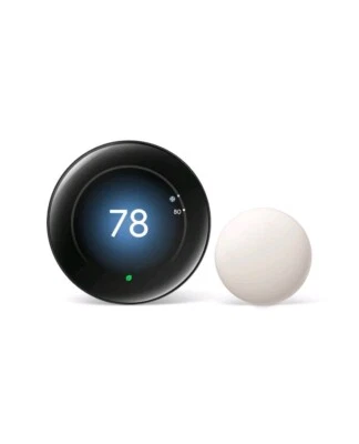 Google Nest Learning Thermostat with Temperature Sensor  - Polished Obsidian  - Image 1 of 4