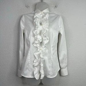 Hadleigh's Shirt Womens 42 White Long Sleeve Button Ruffled Preppy Whimsical - Picture 1 of 8