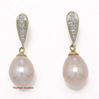 14k Yellow Gold Diamond & Pink Pearl Dangle Stud Earrings - Image 1 of 4