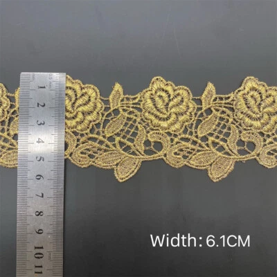 1Yd Gold Thread Flower Lace Trims Embroidery DIY Clothing Sewing Wedding Dress - Image 1 of 4
