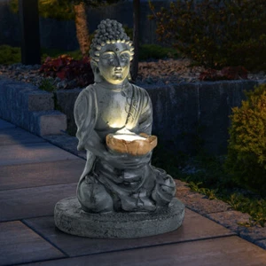 Außenleuchte Solarleuchte Solarlampe Graten IP44 Akku Buddha Figur grau 1x LED - Bild 1 von 12