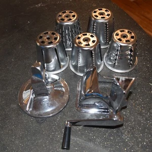 Vintage  Hand Crank Food Processor Shredder Chopper with 5 Cones - Picture 1 of 9