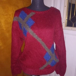 Vintage Chaus Red Diamond Patterned Size Medium Sweater - Picture 1 of 4
