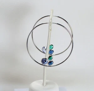 ORECCHINI A CERCHIO IN ARGENTO 925 CON ZIRCONI COLORATI BLU E VERDI AGHT 0618 - Foto 1 di 3