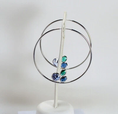 ORECCHINI A CERCHIO IN ARGENTO 925 CON ZIRCONI COLORATI BLU E VERDI AGHT 0618 - Immagine 1 di 3