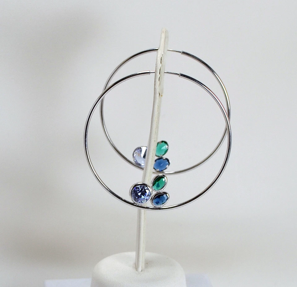 ORECCHINI A CERCHIO IN ARGENTO 925 CON ZIRCONI COLORATI BLU E VERDI AGHT 0618 - Immagine 1 di 3