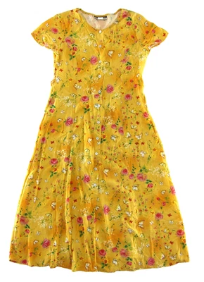 VTG Notations Clothing Co Rayon Yellow Butterfly Floral Button Down Maxi Dress M - Image 1 of 4