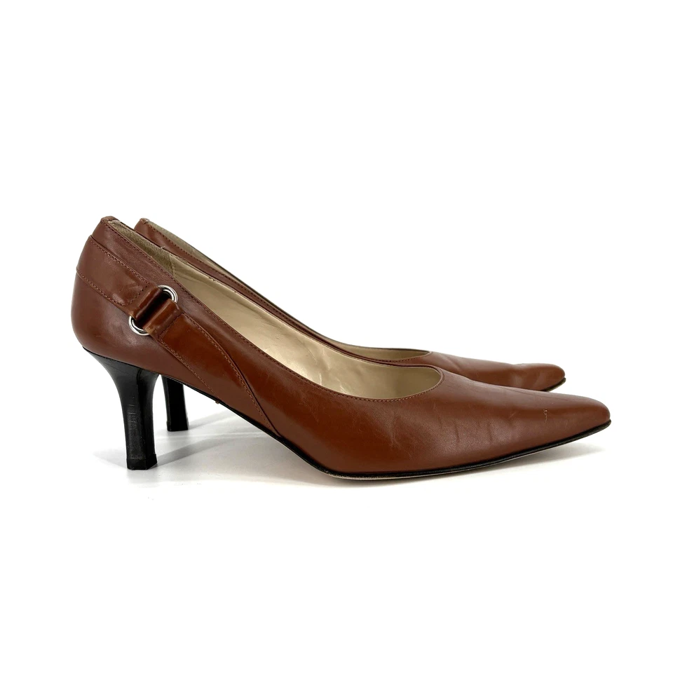 Zapatos de salón Talbots para mujer 6,5 marrón carmelo cuero liso punta punta tacón de gatito Foto 1 de 4