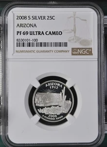 2008 S Silver Arizona State Statehood Quarter 25C NGC PF69 Ultra Cameo - Picture 1 of 2
