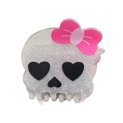NEW Glittery Skull with Pink Bow Hair Claw Hair Clip Hair Accessories Halloween - Image 1 of 4