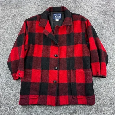 Jaqueta Woolrich Chore Feminina Vintage L Vermelha Preta Búfalo Xadrez Lã Celeiro Campo - Imagem 1 de 4