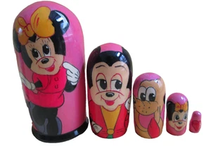 Mickey and Minnie in Pink Nesting Doll/5-pc Set/4.5" Tall/Russia/NEW - Picture 1 of 2