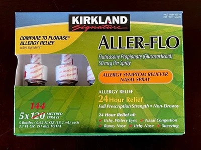 Kirkland Signature Aller-Flo, 720 спреев 5 бутылок 144 спрея каждый не вызывает сонливости - Изображение 1 из 4