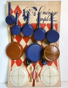 "LE MÉNAGE COMPLET" DINETTE DE CUISINE TÔLE PEINTE SUR CARTON D'ORIGINE VINTAGE - Picture 1 of 9