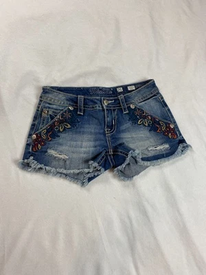 Pantalón corto Miss Me para mujer talla 25 w27 azul denim bordado punto grueso desgastado Foto 1 de 4