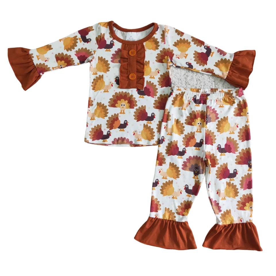 Pijama de Acción de Gracias para niñas 2 piezas ropa de dormir estampado de pavo Foto 1 de 1