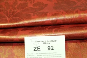 "Royal Red Floral Design" Red Cowhide Printed Leather  ZE 92 - Picture 1 of 9