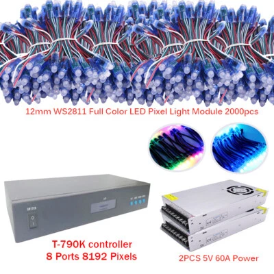 WS2811 LED Pixel Module 2000pcs +T-790K 8ports controller+5V 60A LED POWER 2PCS - Image 1 of 4
