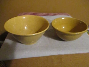 TWO ANTIQUE YELLOW WARE BOWLS--6" AND 7" DIAMETER - Picture 1 of 8