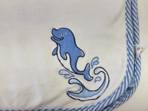 Small Wonders Little Traveler Dolphin Baby Blanket White Blue Surf Aloha Lovey - Picture 1 of 9
