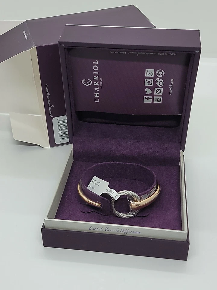 CHARRIOL White Topaz Two-Tone Bangle Bracelet M(1/5 ct. t.w.)in Stainless Steel