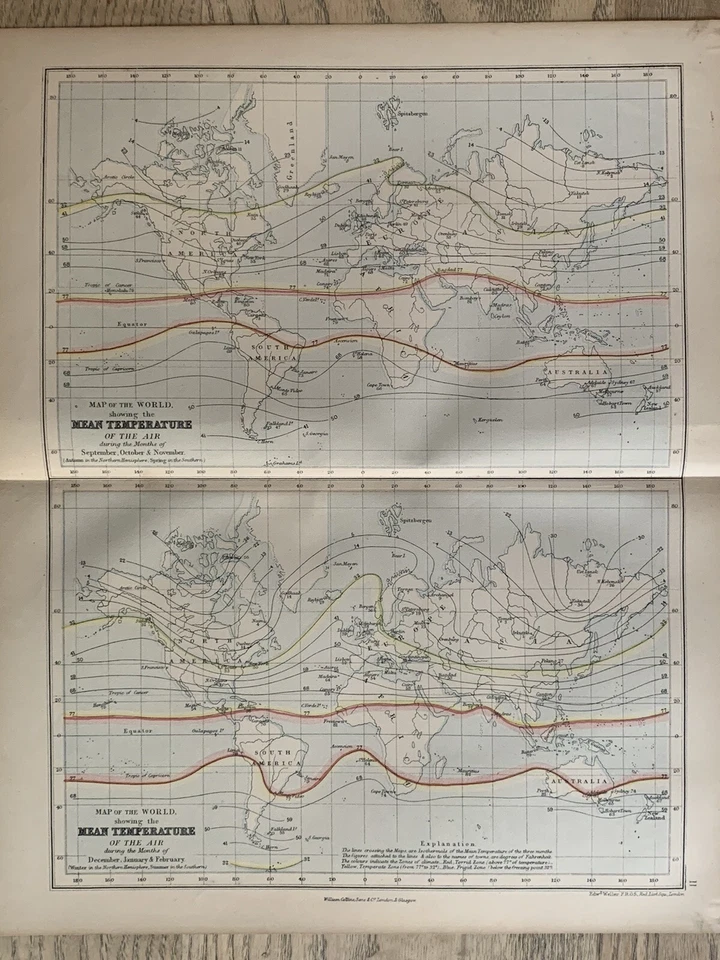 Carta Mundial de Temperaturas del Aire de 1870 de septiembre a febrero por Edward Weller Foto 1 de 3