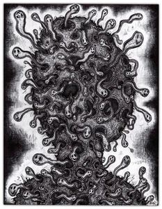 Original JUSTIN AERNI 2022 outsider DRAWING dark art macabre : "HAPPY HOLLOW" - Picture 1 of 1