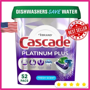 Cascade Platinum plus Dishwasher Pod, Dish Detergent Actionpacs, Fresh, 52 Count - Picture 1 of 10