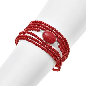 Jay King Red Croral Sterling Silver 7-Strand Layered Magnetic Bracelet. 6" - Picture 1 of 4