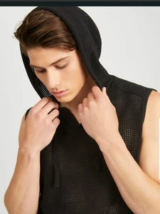 G by Guess See Through Sleeveless T-shirt hooded Tank Mesh Top hoodie Gym shirt - Picture 1 of 5