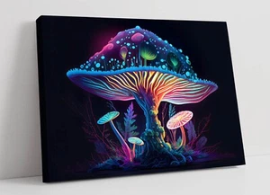 RAINBOW GLOWING MUSHROOMS FOREST HOME DECOR CANVAS WALL ARTWORK PICTURE PRINT - Picture 1 of 2