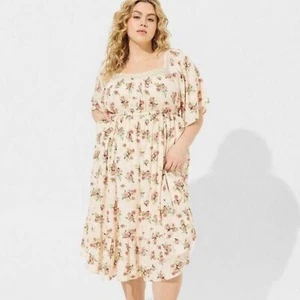 Torrid Cream Flutter Sleeve mid legnth Sundress Peasant dress Wedding fairy M/L - Picture 1 of 12