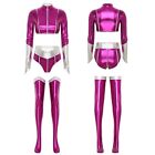 Womens Costume Color Block Outfit Sexys Set Role Play Stockings 3-Piece Shiny