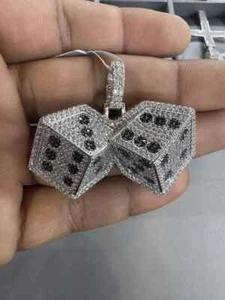 2.10Ct Round Cut Lab Created Diamond Dice Pendant 14k White Gold Plated Silver - Picture 1 of 10