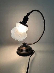 VTG Leviton Glass & Curved Copper Boudoir Table Lamp 12.5" Tall Base iron - Picture 1 of 11